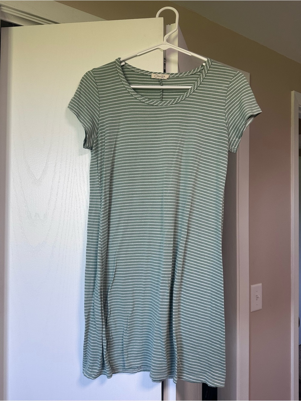 Olivia Rae Sage Green and White Striped Tee Dress